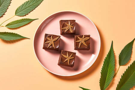 weed brownies with marijuana leaves over themの素材