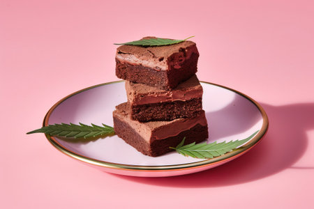 marijuana brownies on top of each other on a white plateの素材
