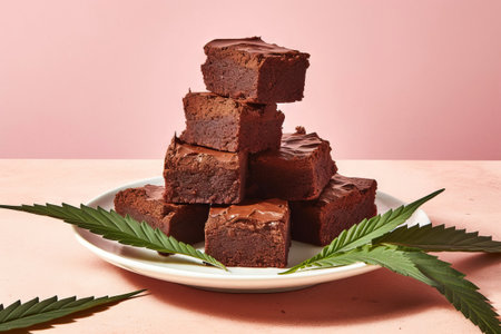 weed brownies on a plate with pink backgroundの素材