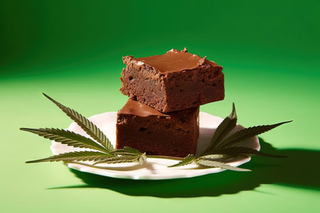 weed brownies on a white plate over a green backgroundの素材