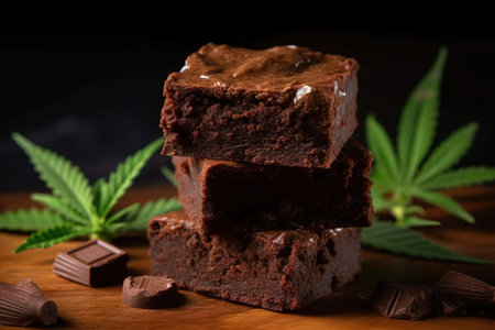 weed brownies with chocolate and cannabis leavesの素材
