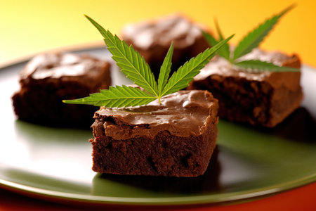 weed chocolate brownies with marijuana leavesの素材