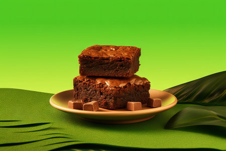 weed brownies with chocolate chips over a green backgroundの素材