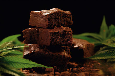 weed brownies with cannabis leavesの素材