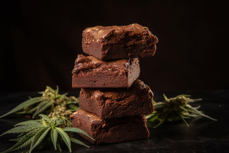 weed brownies tower with marijuana leavesの素材