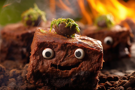 crazy brownie with face and cannabis leaves as hairの素材