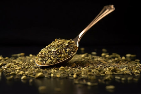 tea strands on the table and spoonの素材