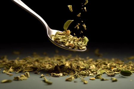 tea strands falling to a spoonの素材