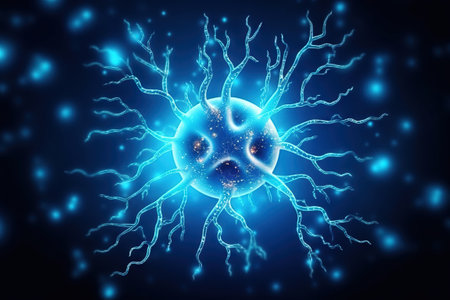 conceptual neuron with blue background - electric impulsesの素材
