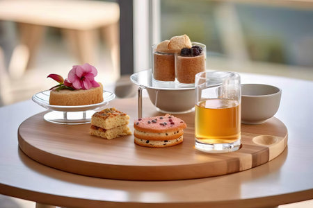 mdoern served tea table with natural lightの素材