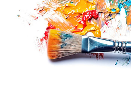 macro shot of a brush painting over a white canvasの素材