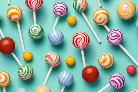 lollipop candy over green a studio background with vibrant colorsの素材