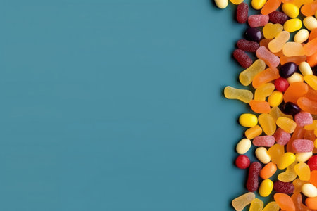 different candy over a vibrant studio background with space for textの素材