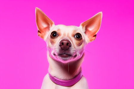 pop portrait of a dog  witn a pink collar over a pink backgroundの素材