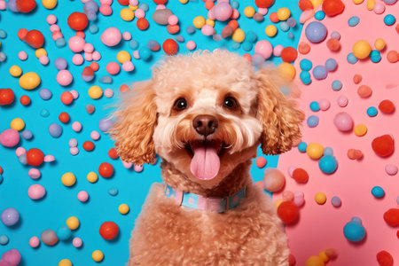 pop portrait of a poodle over a vibrant backgroundの素材
