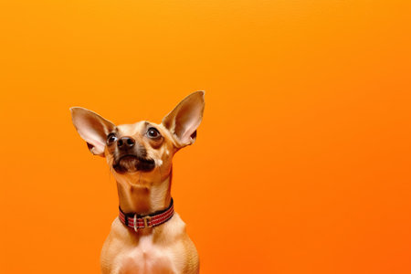 portrait of a dog over an orange background with space for textの素材
