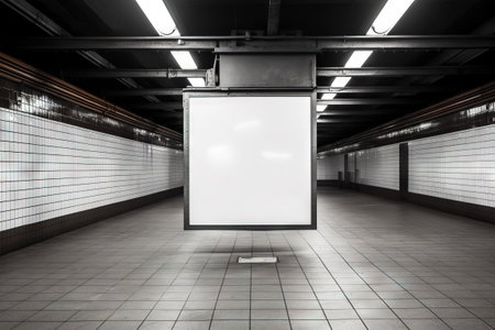 white blank mockup frame on the hallway of the subway stationの素材