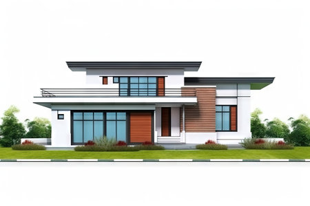 front view of a modern houseの素材