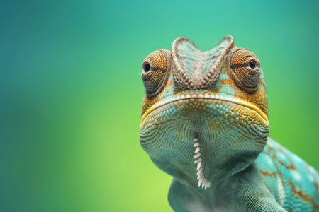 chameleon portrait looking to the camera / copy spaceの素材