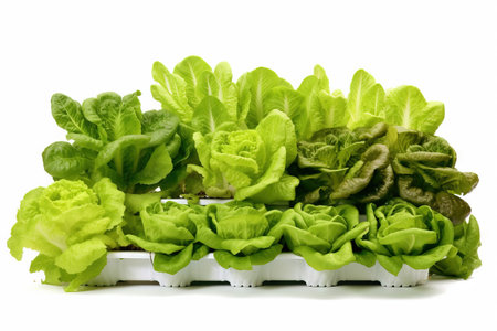 hydroponic lettuce on display with white backgroundの素材