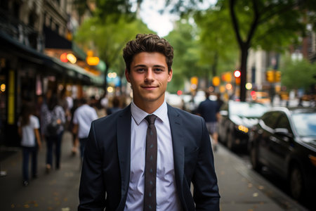 young businessman portrait wearing a suit on the streetの素材
