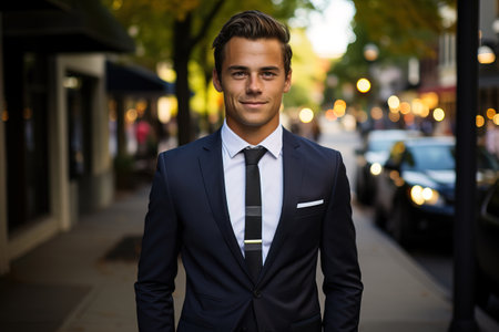 handsome businessman portrait wearing a suit on the streetの素材