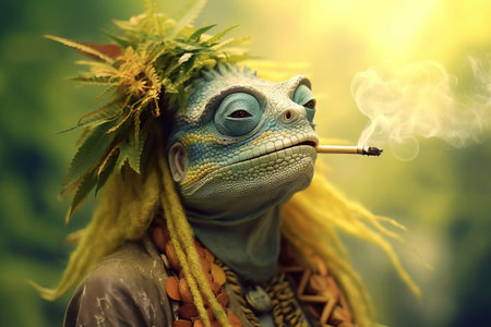 rasta chameleon smoking weedの素材