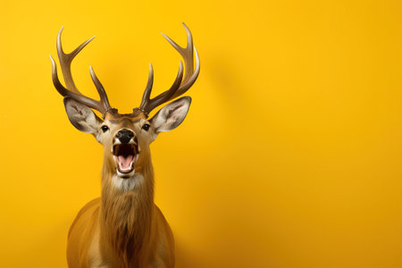 deer over a yellow background. copy space.の素材