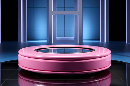 modern pink conceptual product display presentation or showcase pedestal with a modern background with led lightsの素材