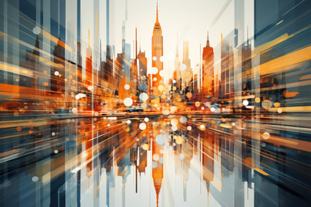 conceptual landscape of new york with famous buildingsの素材