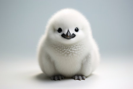 cute white baby penguin portrait over a white backgroundの素材