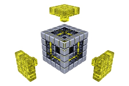 3D Cubes - Assembling Parts - Yellow Glassの写真素材