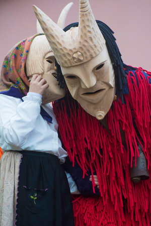 The Carnival at Basel (Basle - Switzerland) in the year 2015. The picture shows some costumed people.の写真素材