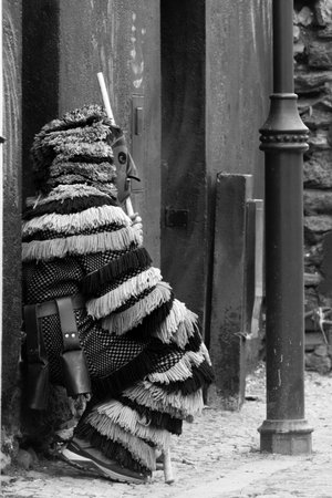 Medieval warrior in the old town of Bruges, Belgiumの写真素材