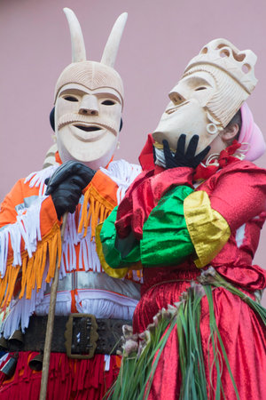 traditional mask in the parade,, Luannan County, Hebei Province, Chinaの写真素材