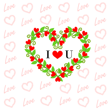 Hearts wreath on sweet pattern and I love you message.のイラスト素材