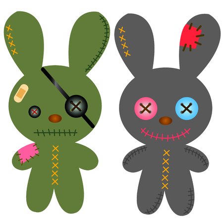 Two Pretty rabbit doll with dark color fabricのイラスト素材