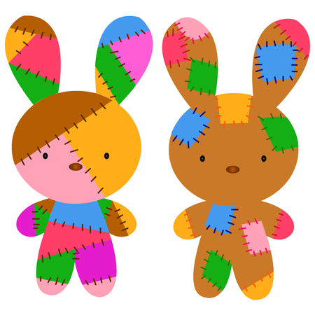 Two Pretty rabbit doll with colorful fabricのイラスト素材
