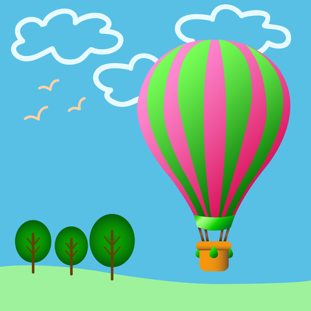 Hot air balloon and cute nature viewのイラスト素材