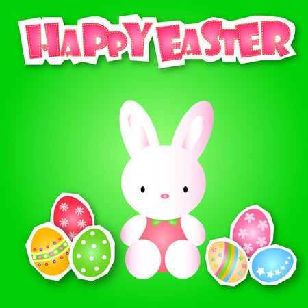 Lovely Easter Day with variety cute egg and pretty rabbit on colorful backgroundのイラスト素材