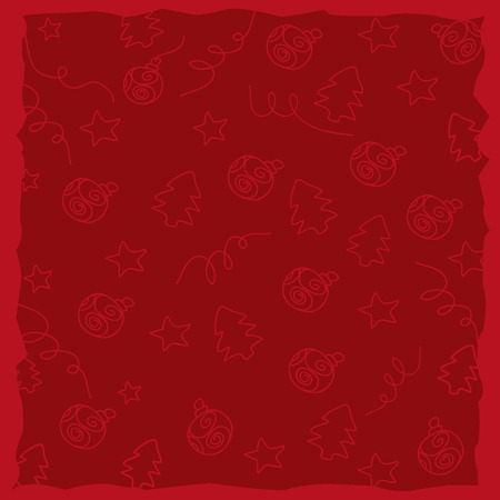 Red background Christmas pattern with christmas balls and treesのイラスト素材