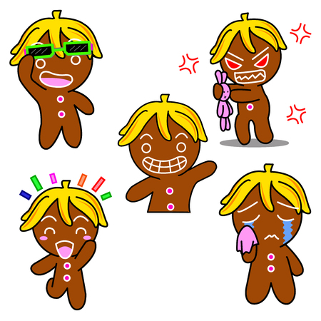 Ginger bread pictures used as illustrations. Which has a variety of emotions.のイラスト素材
