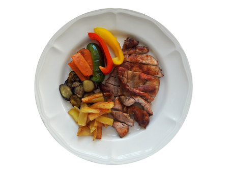Chicken Grill Steak with grill vegetable and grill potatoの写真素材