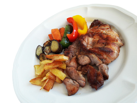 Chicken Grill Steak with grill vegetable and grill potatoの写真素材