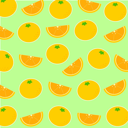 Whole orange and a piece of orange pattern on green background.のイラスト素材