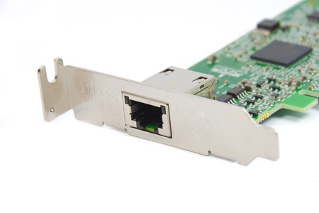 Close up of LAN card  on white background