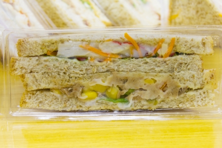 Homemade sandwich in plastic packageの写真素材