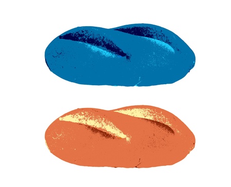 Two blue and orange abstract baguettes in white backgroundの写真素材