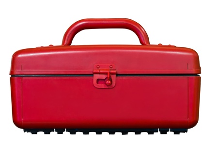 Red cooler plastic box in white background with clipping pathの写真素材