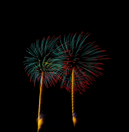 Colorful couple firework in black skyの写真素材